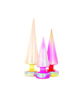 set of three iridescent cone shaped cone tree set