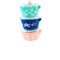 stacked set of three pastel vintage casserole ornament: teal, royal blue and pink