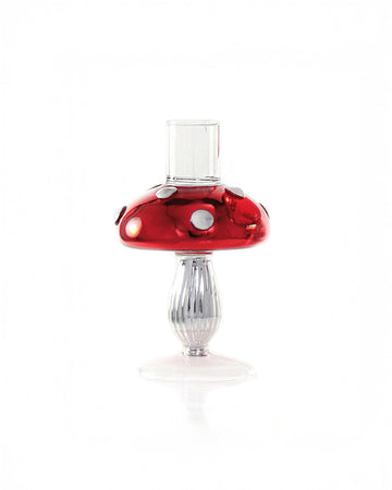 small red mushroom glass candle holder