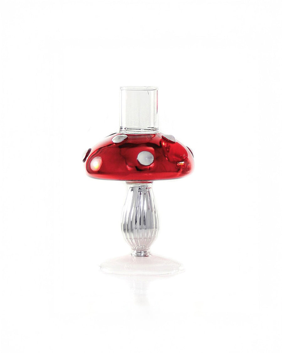 small red mushroom glass candle holder