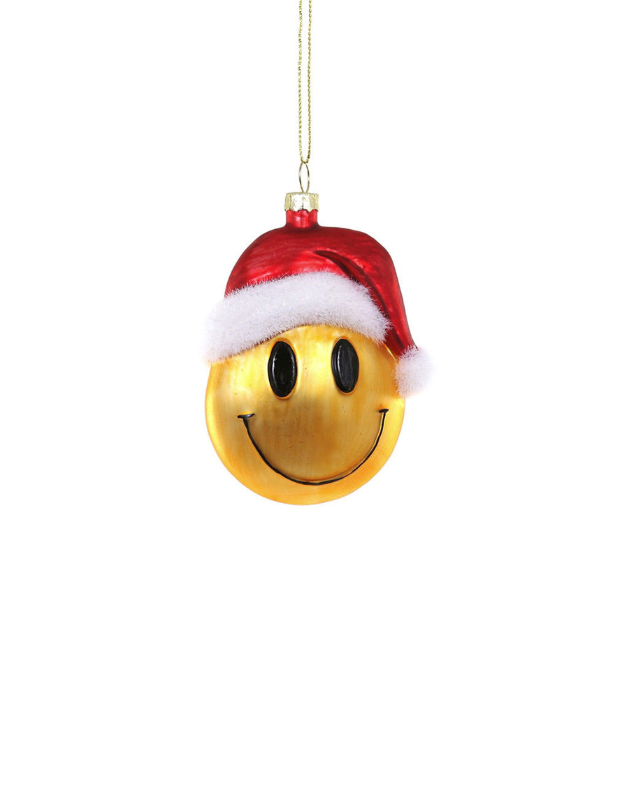 glass smiley santa ornament