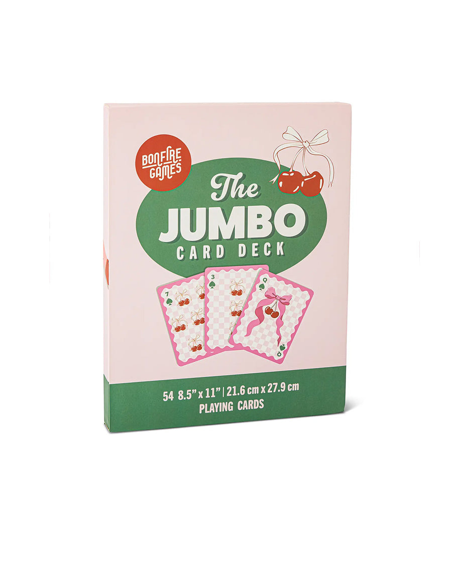 box of pink and white checkered cherry jumbo playing cards