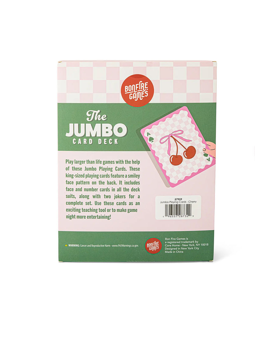 back view of pink and white checkered cherry jumbo playing cards