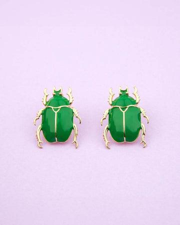 green and gold beetle stud earrings