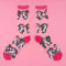 sheer socks with all over poodle print and pink trim