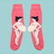 pink socks with pregnant woman design on them
