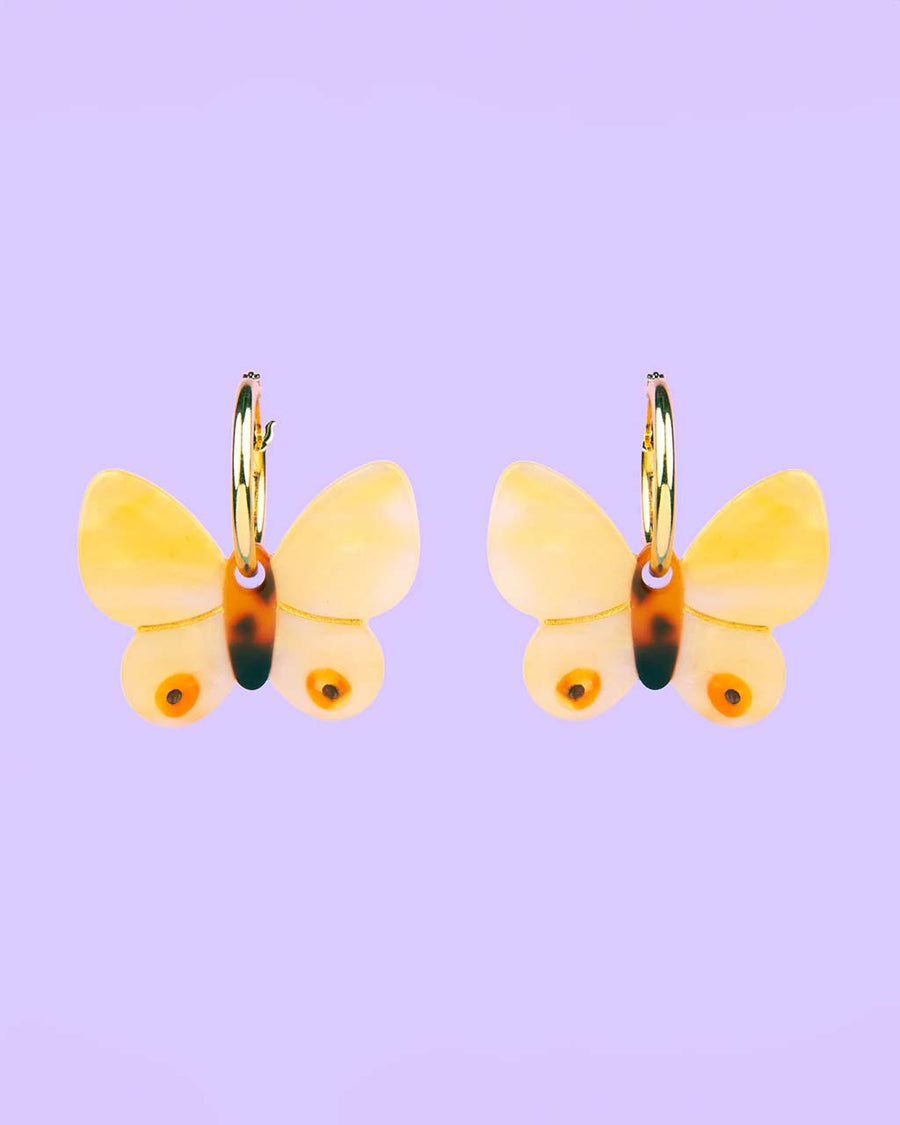 yellow butterfly earrings with gold hoops