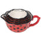 nesting set of measuring cups with red with black polka dot and trim design