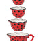 separated nesting set of measuring cups with red with black polka dot and trim design