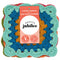 packaged set of four colorful granny square coasters