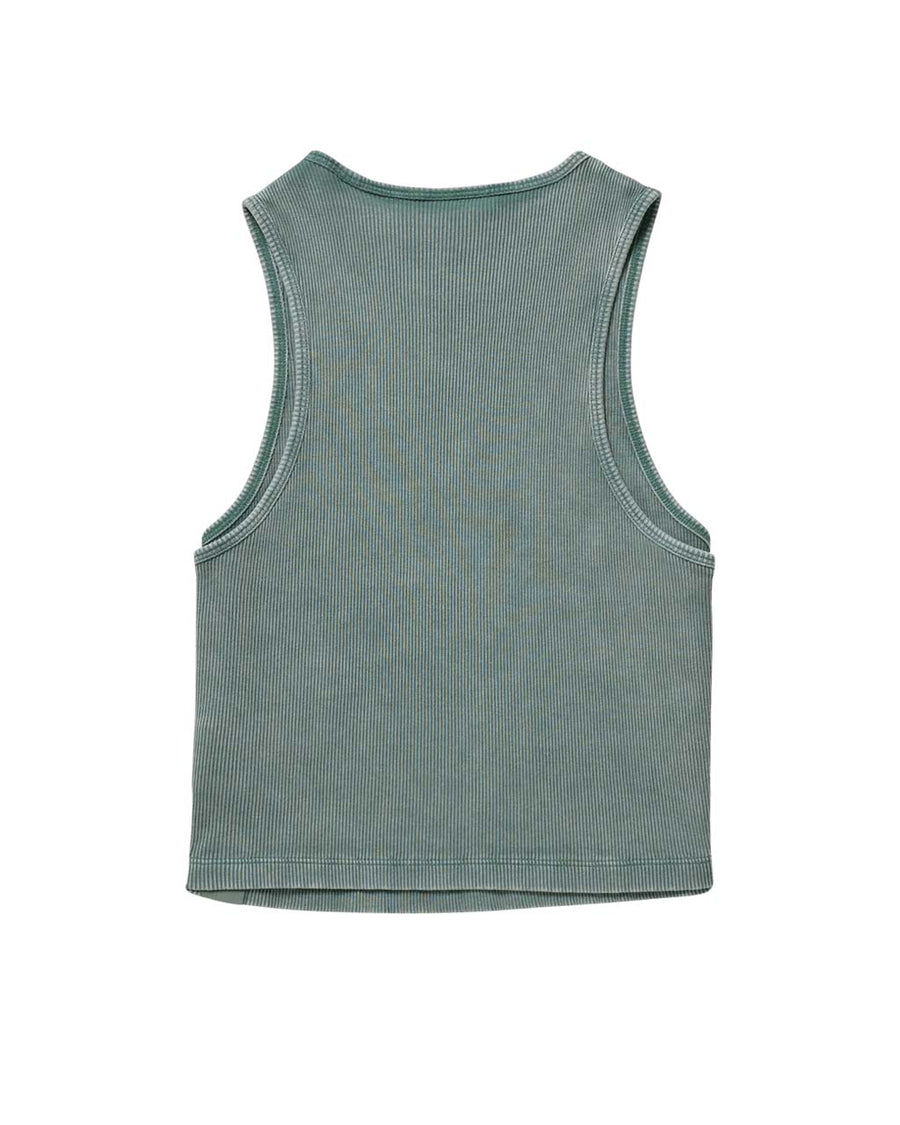 back view of garment dyed green cropped tank