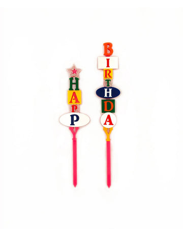 happy birthday cake toppers with vegas inspired font