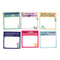 front view of set of 6 sticky notes with colorful graphics and fun sayings