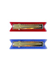gold alligator clips on set of 2 hair clips: red with blue 'study' and blue with pink 'buddy' across the front