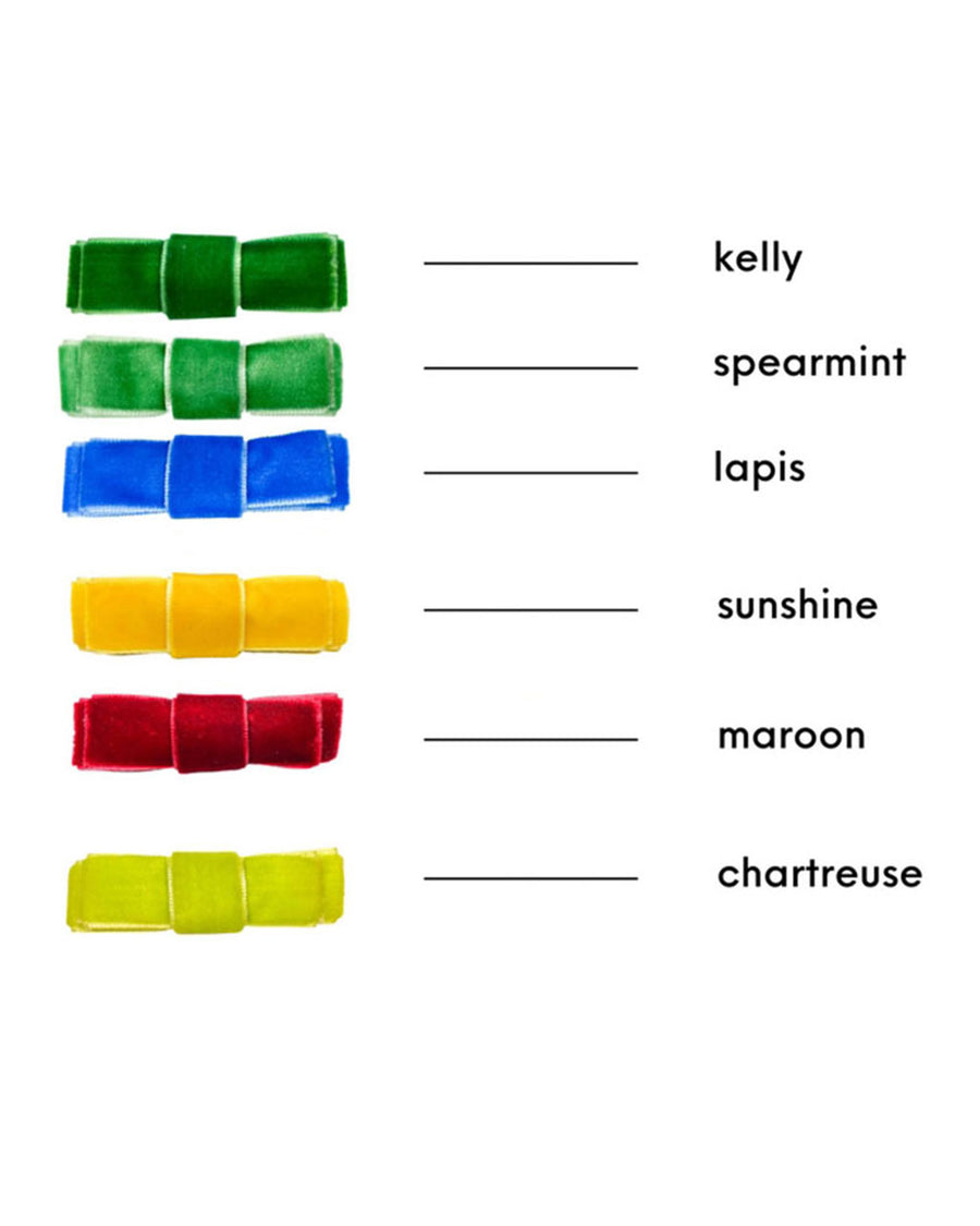 kelly, spearmint, lapid, sunshine, maroon, chartreuse swatches