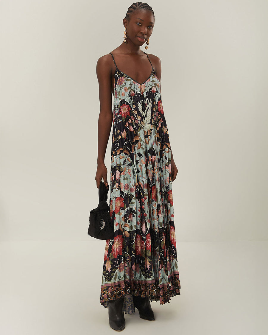 Blue Flowing Beauty Pleated Sleeveless Midi Dress ban.do Blue Flowing Beauty Pleated Sleeveless Midi Dress ban.do