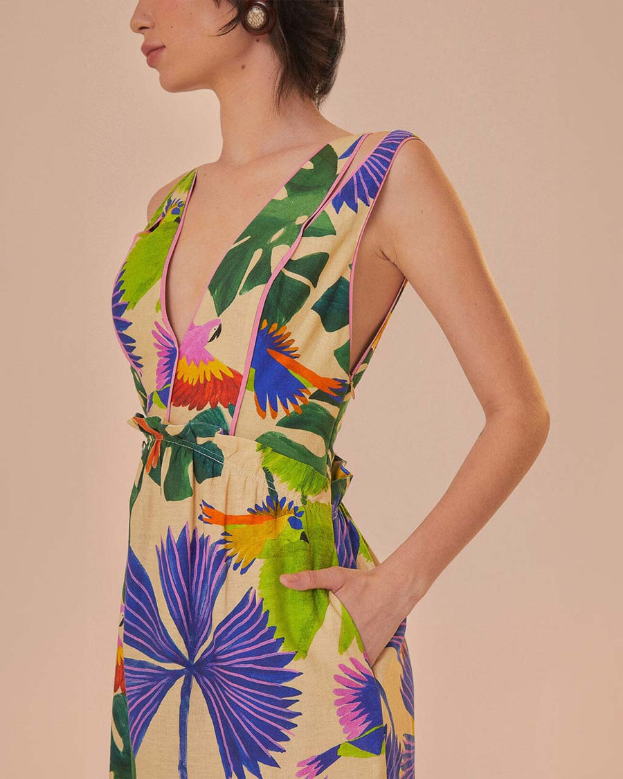Sand Macaw Jungle V Neck Midi Dress Sand Macaw Jungle V Neck Midi Dress