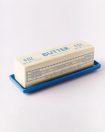 ceramic blue realistic stick of butter butter dish