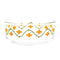 side view of glass storage bowl with white lid and orange vine flower design without a lid