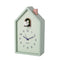 mint house shaped alarm clock with white cuckoo