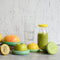 set of 5 fresh food huggers in green and yellow tones around different types of foods
