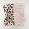 set of two woven dishcloths: white with cranberry and white with plaid in red, pink and blue