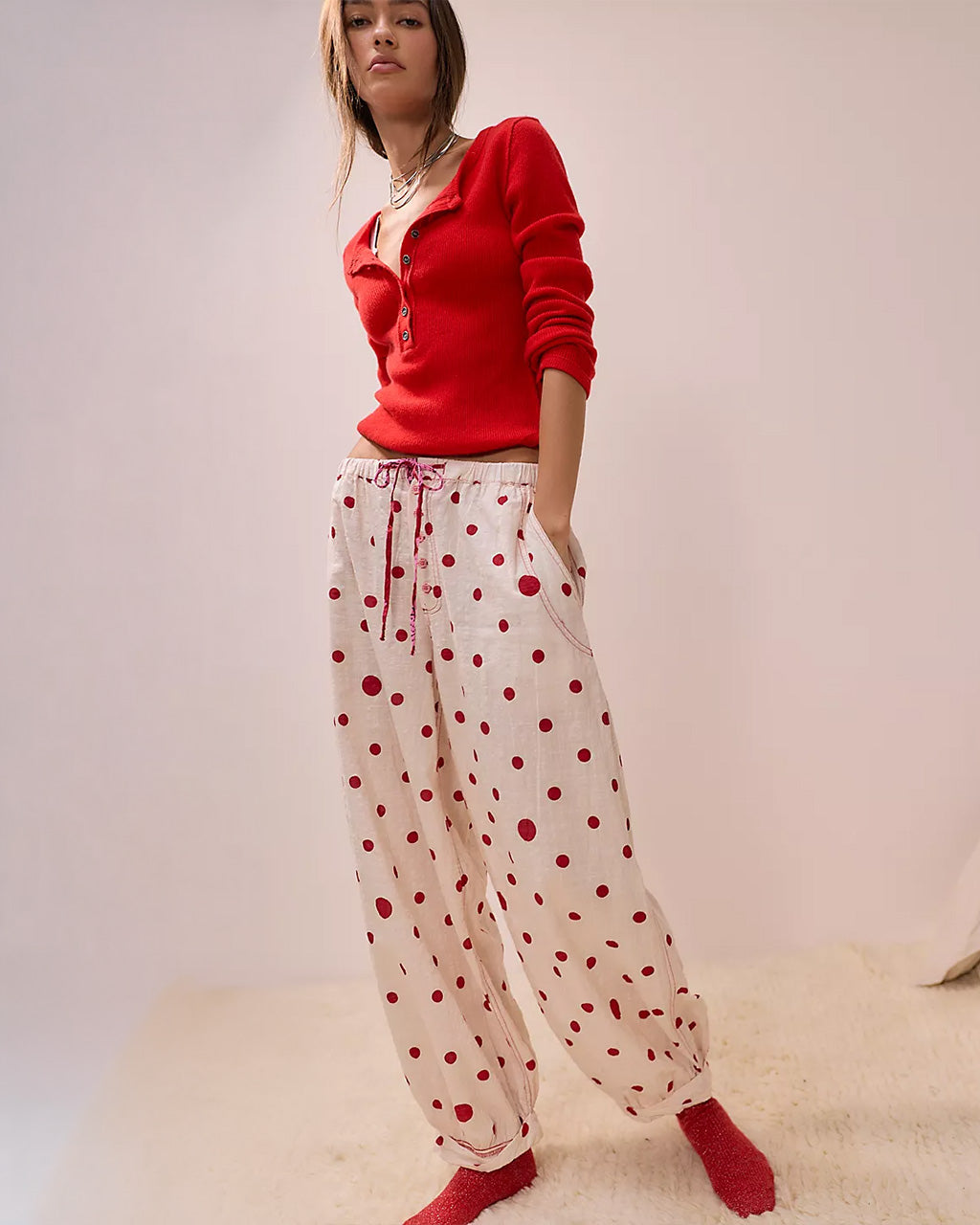 On Repeat Drawstring PJ Pants - Dots Ivory Combo – ban.do