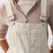 up close of model wearing off-white barrel leg overalls