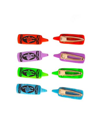 crayon hair clip: pink, red, blue, green