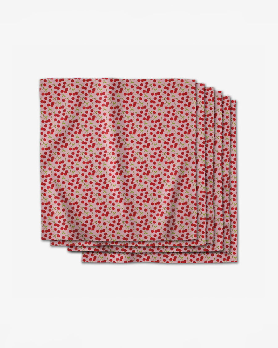 set of 6 dinner napkins with all over cherry print