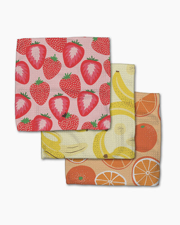 set of three dishcloths: strawberry, banana and orange