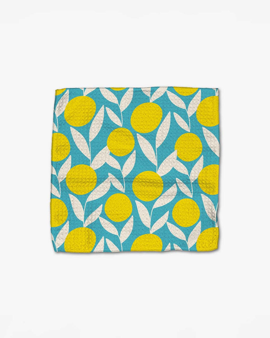 yellow lemon dishcloth with blue ground