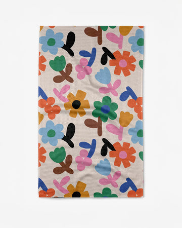 cream tea towel with colorful abstract florals