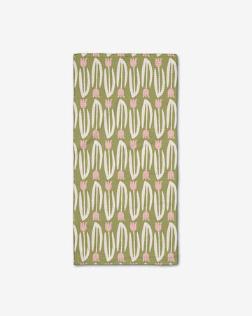 green bar towel with abstract tulip print