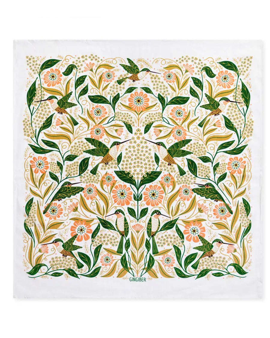 hummingbird and floral abstract tea towel