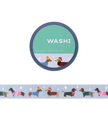 festive washi tape with little weiner dogs in sweaters and hats on