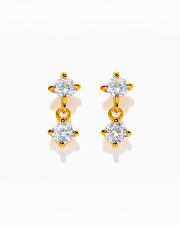 gold dangle earrings with crystal stud and drop