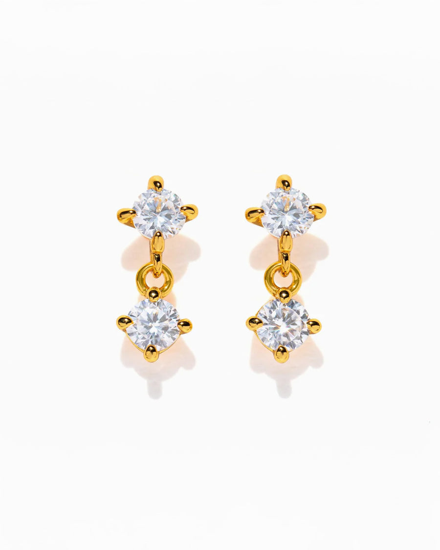 gold dangle earrings with crystal stud and drop