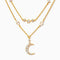 gold double layered crystal moon and star necklace