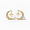 gold crystal earrings with moon and dangle star charm