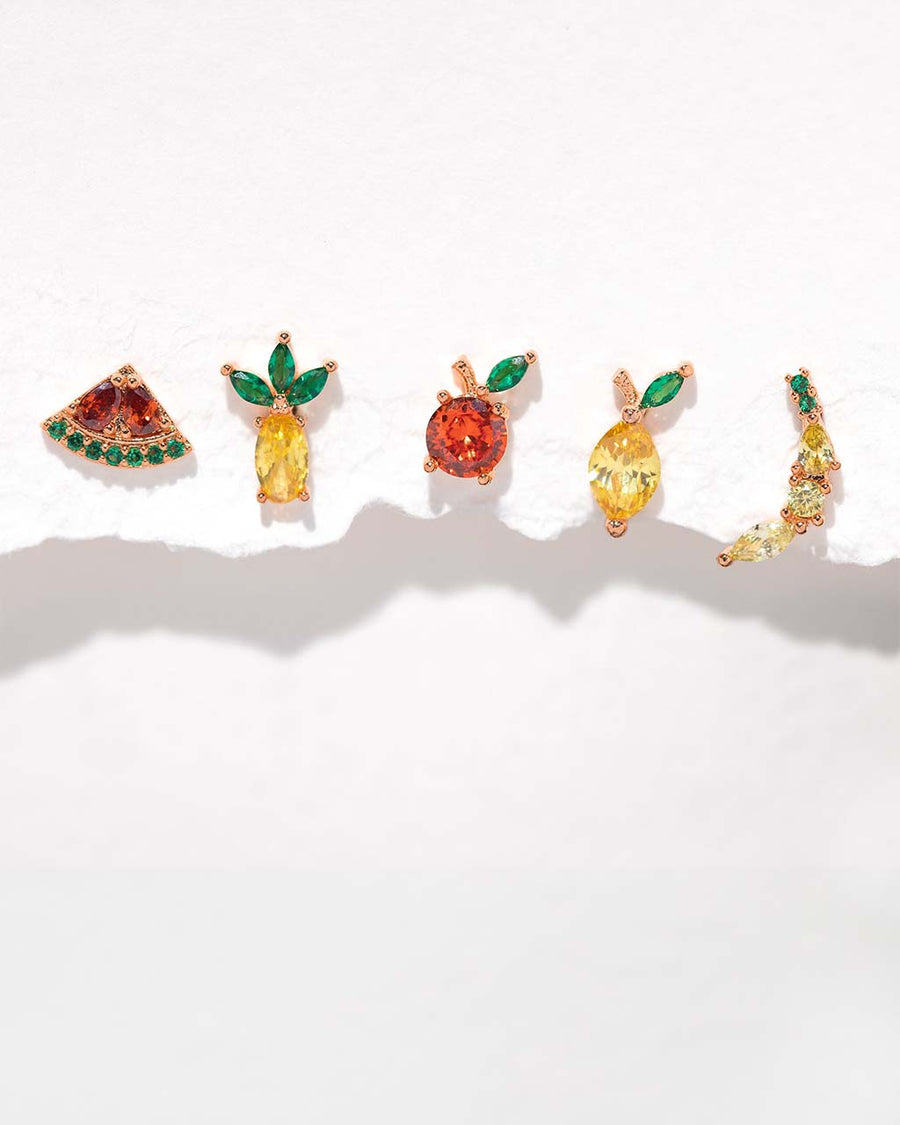 set of five fruit shaped stud earrings