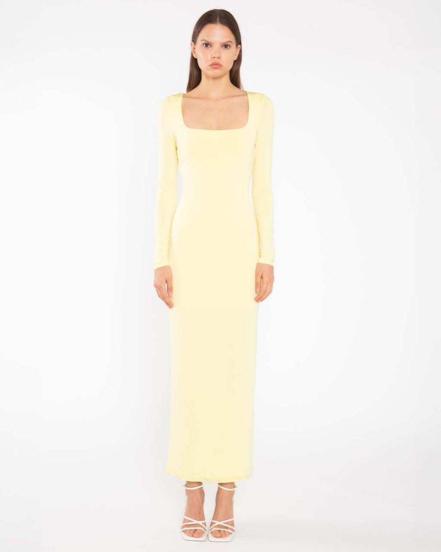 Glamorous - Lemon Yellow Square Neck Maxi Dress - Size L Glamorous - Lemon Yellow Square Neck Maxi Dress - Size L