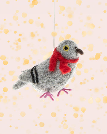 pigeon felt ornament with red scarf