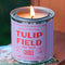 purple tulip field candle on a table