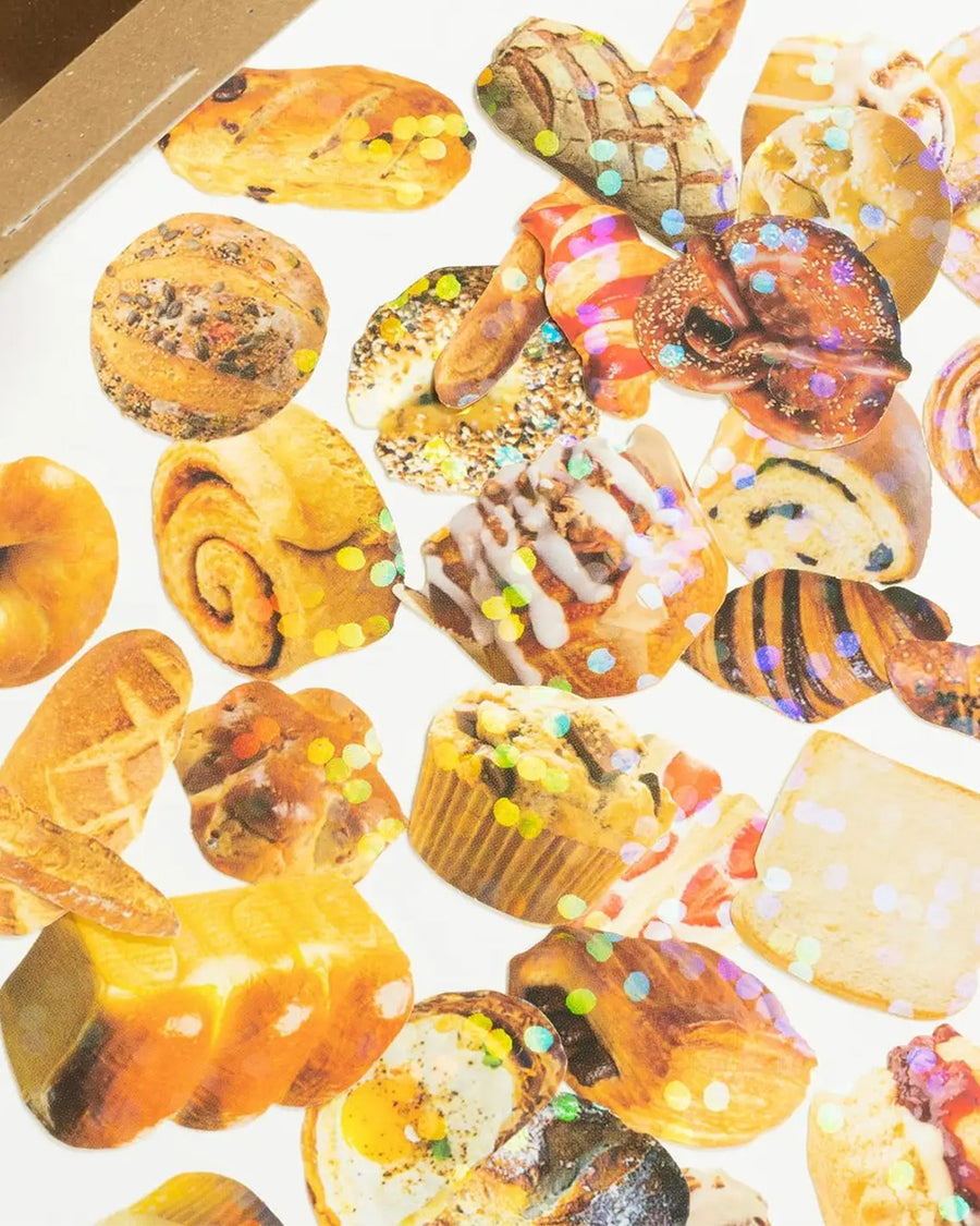 up close of 40 bread holographic stickers