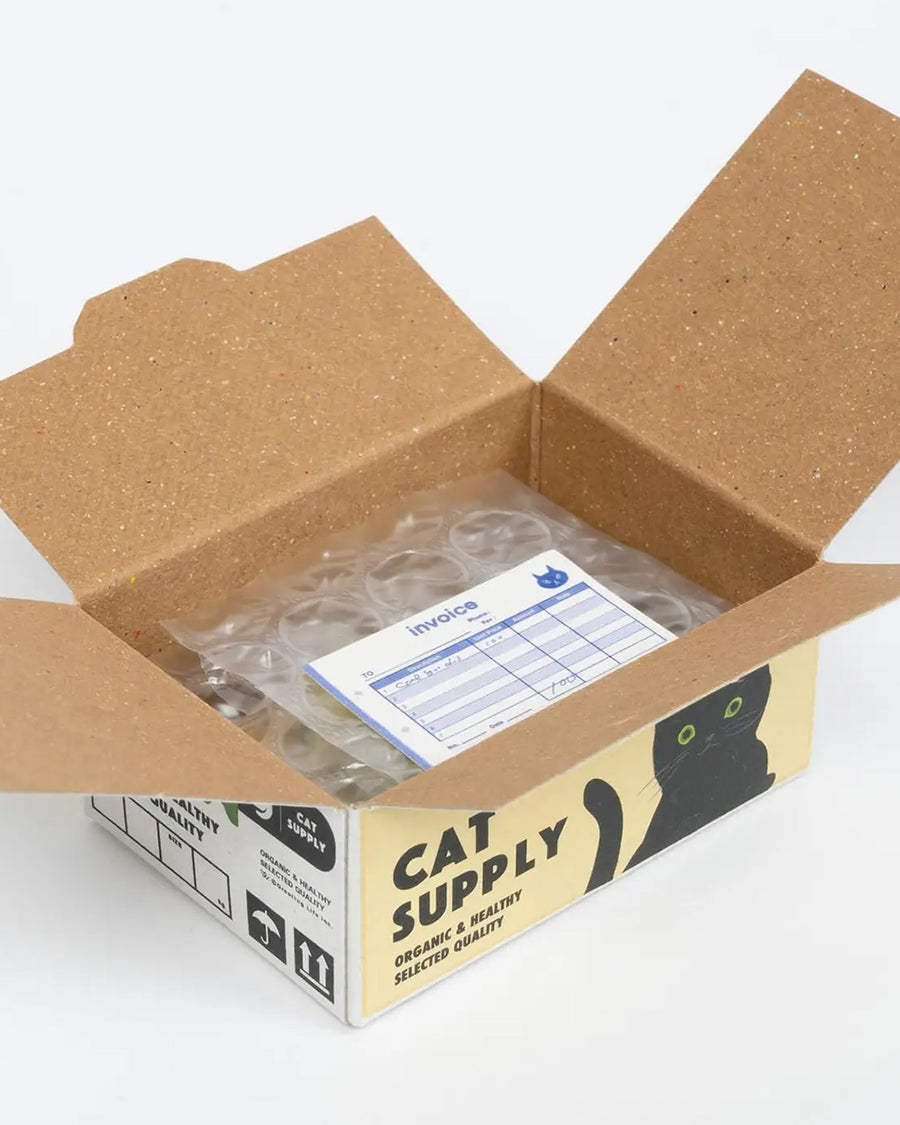 opened box of 40 cat supply holographic stickers