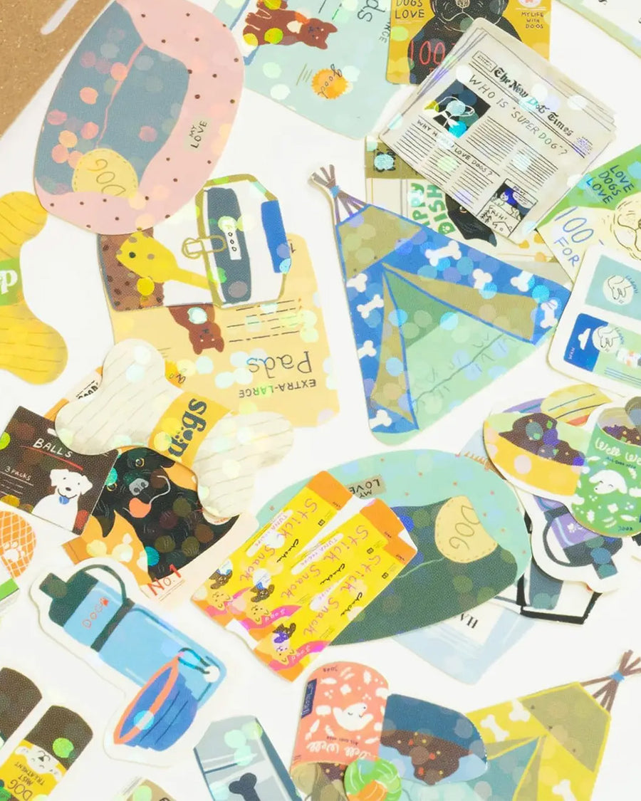 up close of 40 dog supply holographic stickers