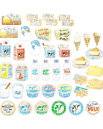 40 milk themed holographic stickers