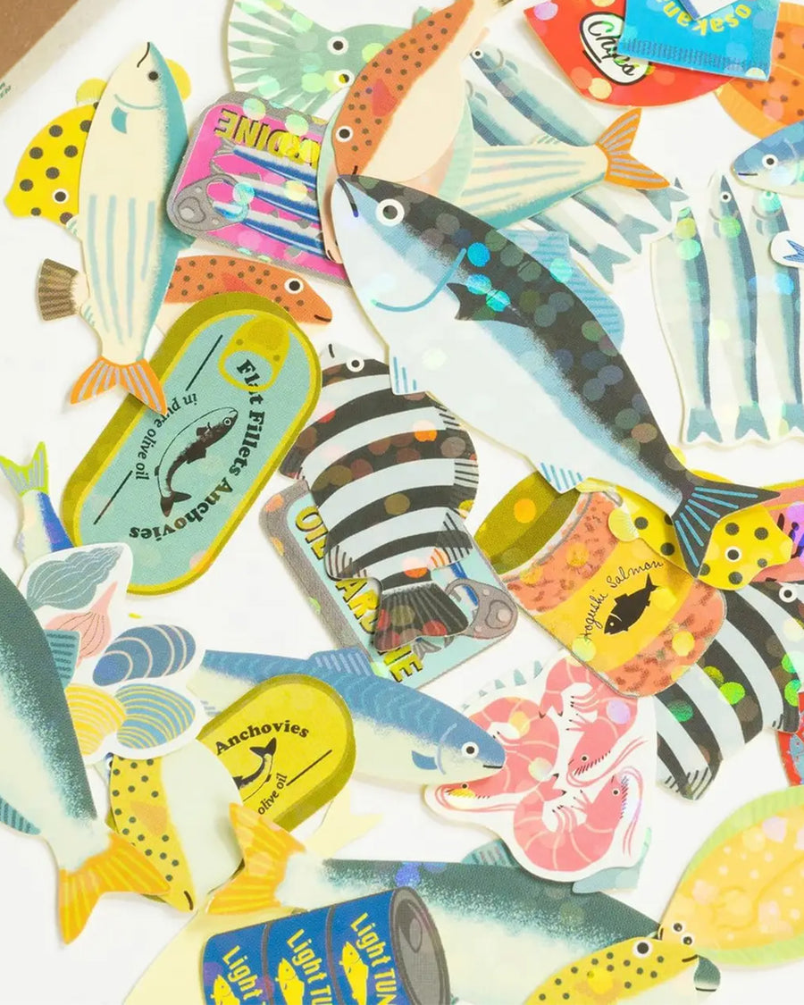 up close of 40 fish holographic stickers