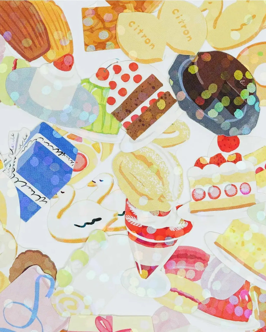 up close of 40 pastry holographic stickers